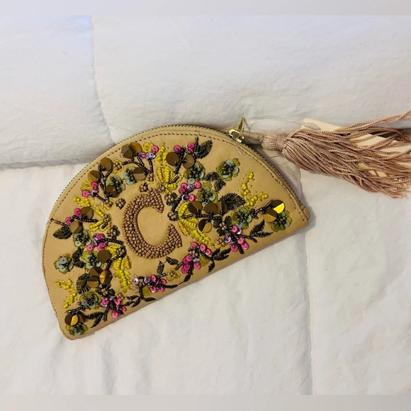 Anthropologie Anna Harlow Russo Beaded Monogram Pouch Letter C NWT - Picture 2 of 6